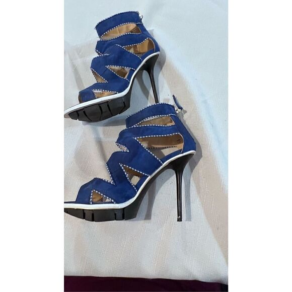 GX By Gwen Stefani Women's Yori Strappy Suede Platform Sandals Heels Blue Size 7 - Picture 7 of 15